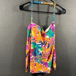 soma women halter tankini top XL pink party palms padded beach vacation